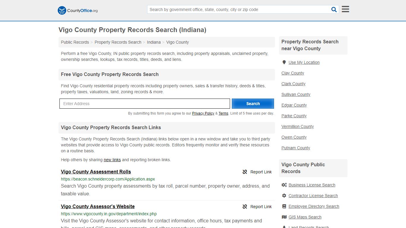 Property Records Search - Vigo County, IN (Assessments ...